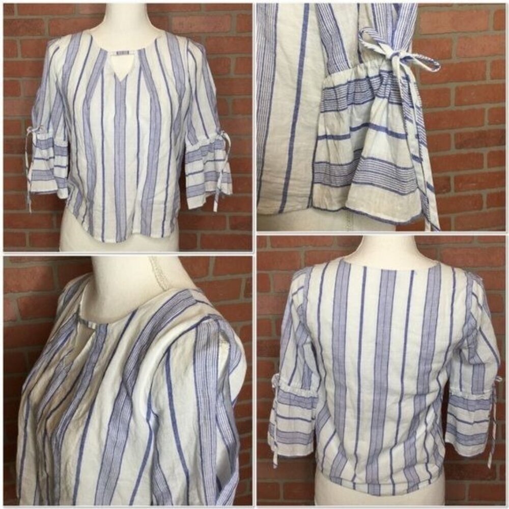 Lucky Brand womens boho top bell sleeves Size XS blue white stripe